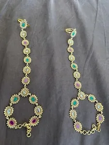 Authentic Kundan bracelet / Haathphool /polki bracelet/finger bracelet/ Gold-Plated Ring