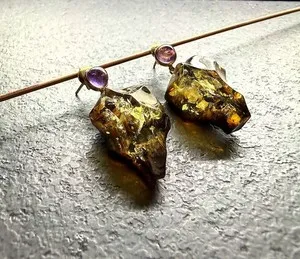 Authentic Honey Baltic Amber Earrings Gold Plated Silver Drop Natural Handmade 7.7g