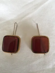 Authentic Cherry Baltic Amber Large Square Wire Earrings in Gold-plated Sterling Silver