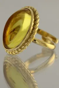 Authentic Fossil Caddisfly BALTIC AMBER Gold Plated Silver Adjustable Ring 160614-3