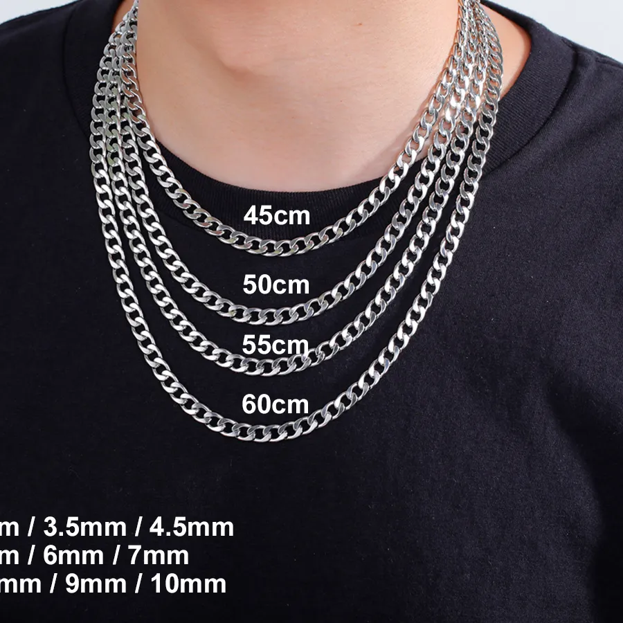 Authentic My Shape 3Mm- 10Mm Cuban Chain Necklaces Male Chains Figaro Box Chain Choker Punk Jewelry 45Cm 50Cm 60Cm