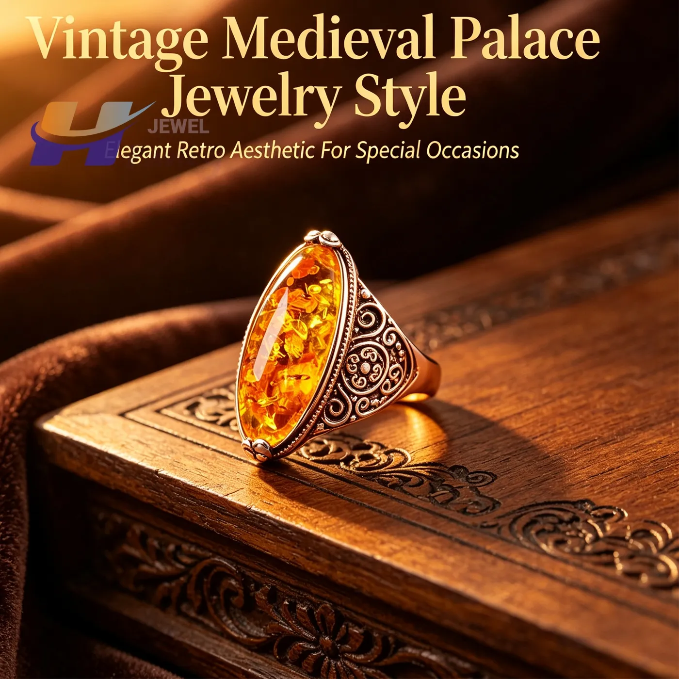 Authentic Honey Amber Solitaire Ring of Warmth and Vitality