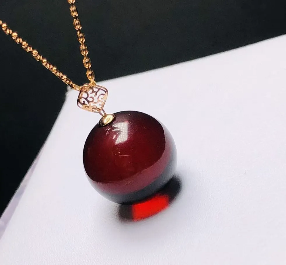 Authentic Radiant Blood Amber and 18K Gold Sacred Sphere Talisman