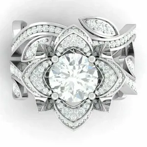 Authentic The Eternal Blossom Moissanite Bridal Ring Set in 14k White Gold Plated
