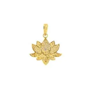 Authentic 925 Sterling Silver Gold Plated lotus Shaped Pave Diamond Handmade Pendant