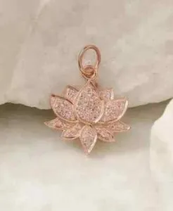 Authentic 1Ct Round Cut Real Moissanite Lotus Flower Pendent 14K Rose Gold Plated 18"Chain