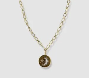 Authentic Sequin Women's 22k Gold Plated Crystal Moon Star Talisman Necklace