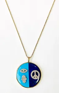 Authentic HSN Rarities Sterling Gold Plated Magnesite, Lapis & Zircon Talisman 18"Necklace