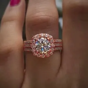 Authentic The Eternal Dawn Halo Ring in 14K Rose Gold Plated Embrace
