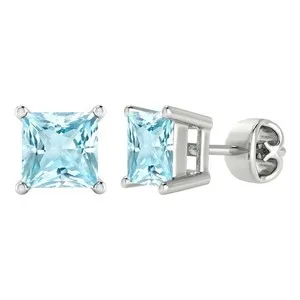 Authentic Celestial Aquamarine Princess Stud – 14K White‑Gold Enchanted