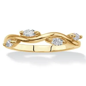 Authentic Eternal Abundance: 18k Gold-Plated Vine Ring with Sparkling Marquise Cut Cubic Zirconia