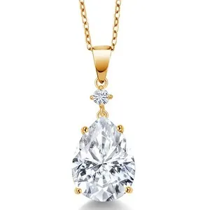 Authentic 18K Yellow Gold Plated Silver Pendant with Chain Set with Moissanite (9.27 Cttw)