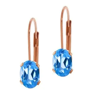Authentic Celestial Rose‑Gold Whisper: Swiss Blue Topaz Lever‑Back Earrings