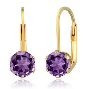 Authentic 1.50 Cttw Amethyst Leverback Earrings for Women | 18K Yellow Gold Plated Silver