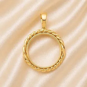 Authentic 14K Gold Plated Coin Frame Pendant Round Rope Coin Holder Necklace Empty Setting