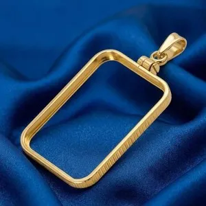 Authentic 14K Gold Plated Rectangular Coin Bezel Pendant Frame Holder Ingot Mount Charm