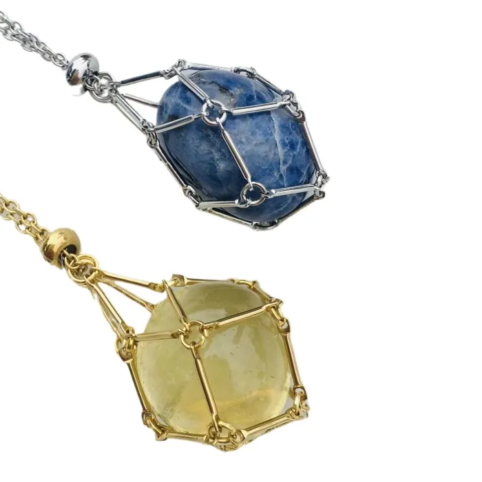 Authentic Chain Crystal Cage Necklace Diy Stone Storage Necklace Neck Jewelry Net Bag Rhinestone Holder Necklace