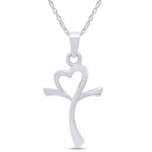 Authentic Sweet Open Heart Cross 14K White Gold Plated Pendant Valentine Gifts