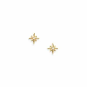 Authentic Celestial Whispers Gold-Plated CZ Star Stud Earrings in 925 Sterling Silver