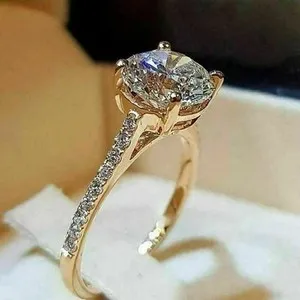 Authentic 2Ct Round Cut Lab-Created Diamond Halo Engagement Ring 14K Yellow Gold Plated