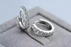 Authentic 2Ct Round lab created diamond Small Huggie Hoop Earrings 14K White Gold Plated