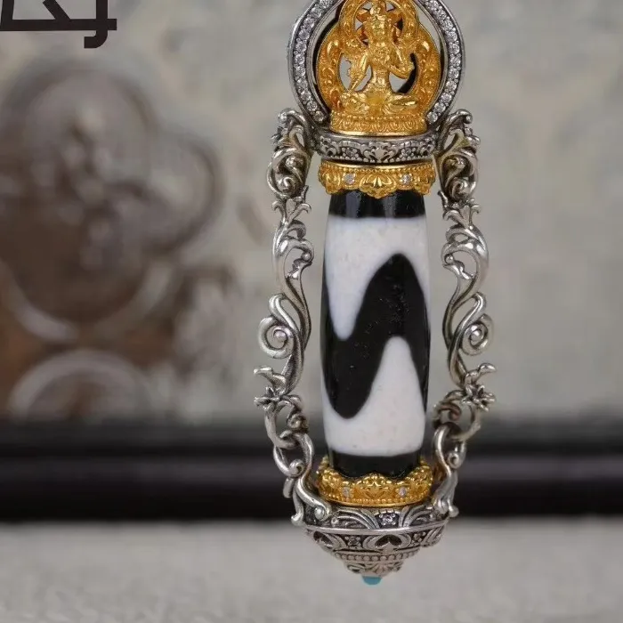 Authentic Sanctuary of the White Tara: Sacred Dzi Tiger Tooth Amulet