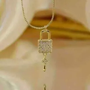 Authentic Unlock the Path with Serenity: 2 Ct Round Cut Lab-Created Diamond Lock Key Pendant