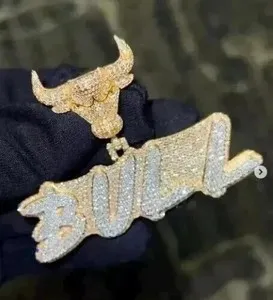Authentic The Taurus Vanguard: 14K Gold-Plated Moissanite Bull Head Custom Letter Pendant