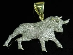 Authentic Real Moissanite 3.60Ct Round Cut Bull Pendant Charm 14K Yellow Gold Plated
