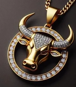 Authentic Summon the Fierce Power of the Bull: 2.0Ct 14K Yellow Gold Plated Pendant