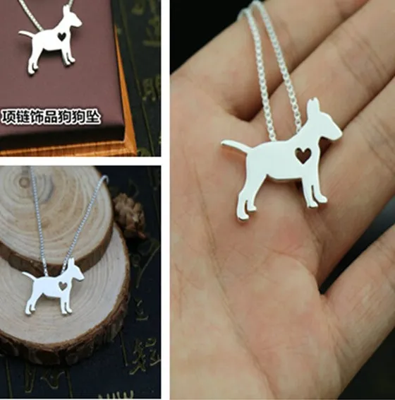 Authentic bull terrier dog necklace Lovely Pets pendant jewelry golden colors plated