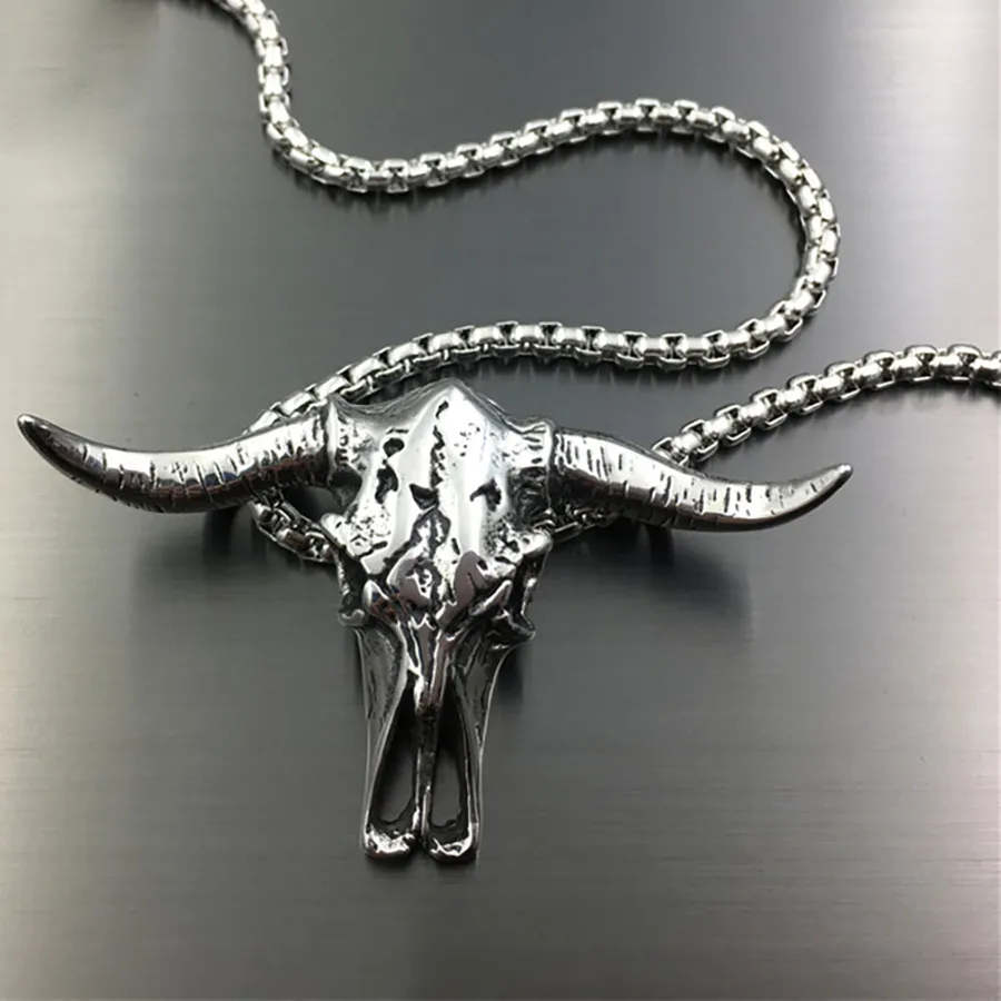 Authentic Bull Head Skull Pendant Necklace Biker Animal Skull Bull Necklace Gothic Jewelry