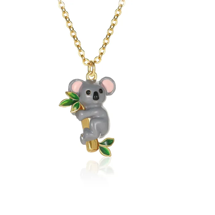 Authentic Celestial Koala Embrace: Enamel Enchantment Necklace Set