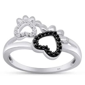 Authentic Whispers of Furry Providence: 14K White Gold Plated Paw Print Ring