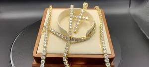 Authentic 22" Gold-Plated 925 Silver 5mm GRA Moissanite Tennis Chain w/ 6mm Cross Pendant