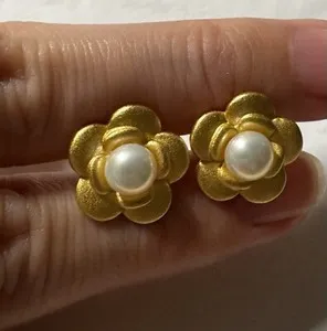Authentic Celestial Blossom Pearl Studs in Radiant 18K Gold