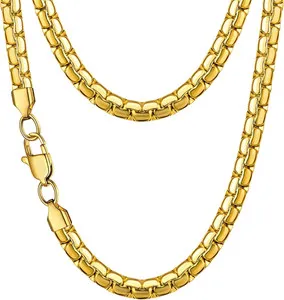Authentic 4Mm/5Mm/6Mm Silver/18K Gold Plated Flat Link Chain Necklace for Men, S