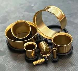 Authentic PAIR Gold Plated Single Flare Tunnels Ear Plugs Earlets Gauges