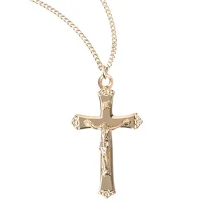 Authentic Gold Plated Sterling Silver Crucifix Flower Flare Tips Medal Necklace 18" Chain