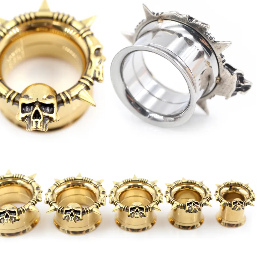 Authentic Alisouy 1PC Skull Cone Thread Flared Ear Tunnels Plug Expander Stretcher Gauges Earrings Piercing Body Jewelry