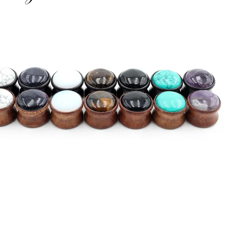 Authentic Unlock Harmony with Opal's Wisdom: Wood & Stone Ear Expanders