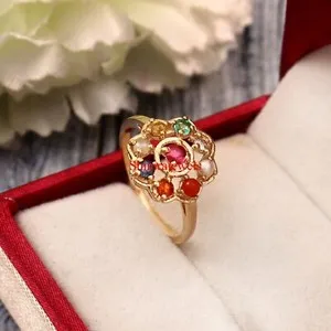 Authentic Celestial Alignment: The Navaratna 18k Gold-Plated Silver Ring