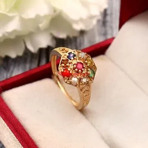 Authentic Celestial Harmony: The Navaratna Gemstone and 18k Gold-Plated Silver Ring