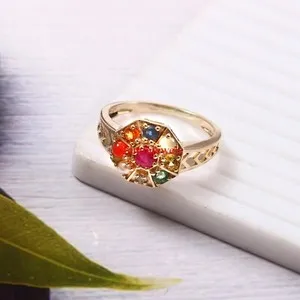 Authentic Navaratna Blessing: 18k Gold Plated Silver Guardian of Destiny
