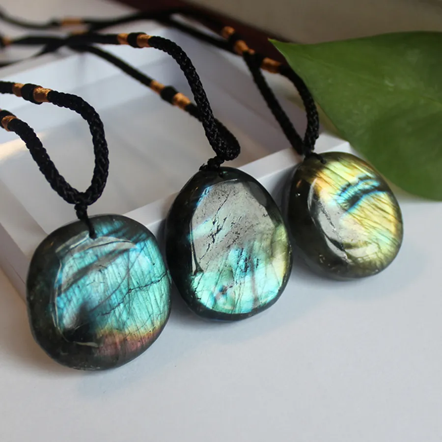 Authentic Natural Labradorite Moonstone Pendant Necklace Charms Crystal Necklace Energy Stone Necklace Spiritual Jewelry