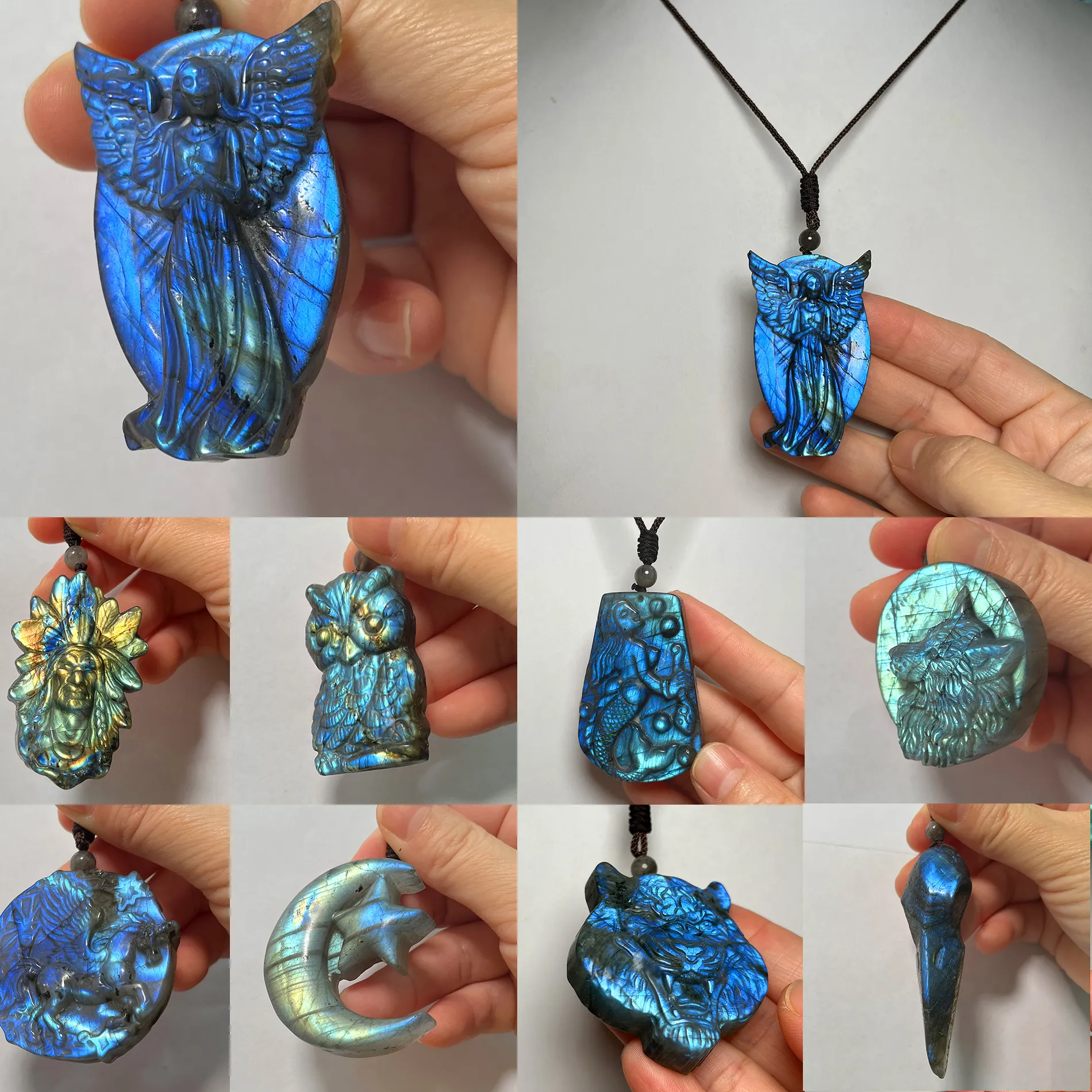 Authentic Necklace Pendant Natural Stone Irregular Shape Bead Blue Green Orange Labradorite Pendant for Women Men Jewelry 1Pcs