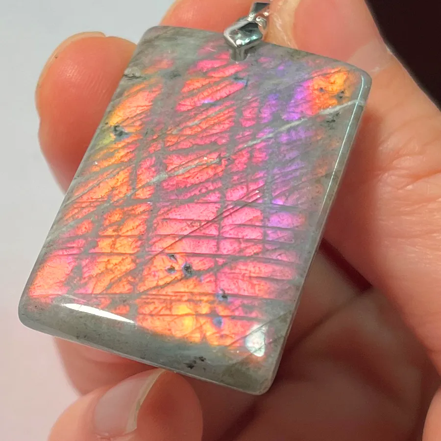 Authentic Purple Labradorite Pendant Irregular Shape Bead Natural Stone Blue Necklace
