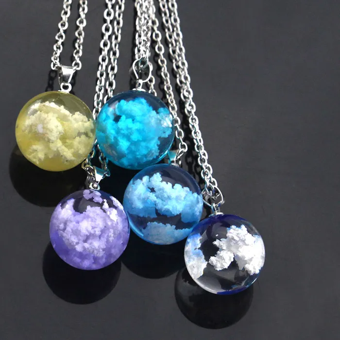 Authentic Chic Transparent Resin Ball Pendant Necklace Ladies Blue Sky White Cloud Charms For Jewelry Making Necklace Accessories