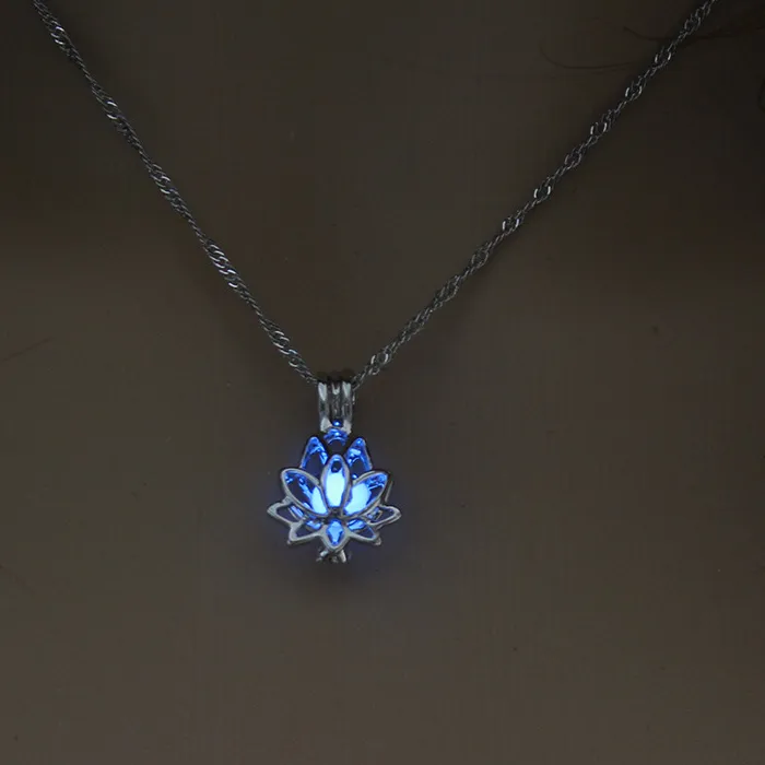 Authentic Luminous Glowing In The Dark Moon Lotus Flower Shaped Pendant Necklace For Women Yoga Prayer Buddhism Jewelry