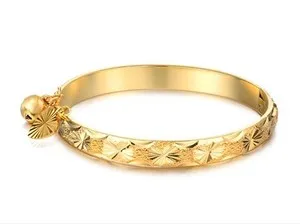 Authentic N313 Lovely Bling 18k gold plated bracelet heart bell baby kids bangle 5.4''